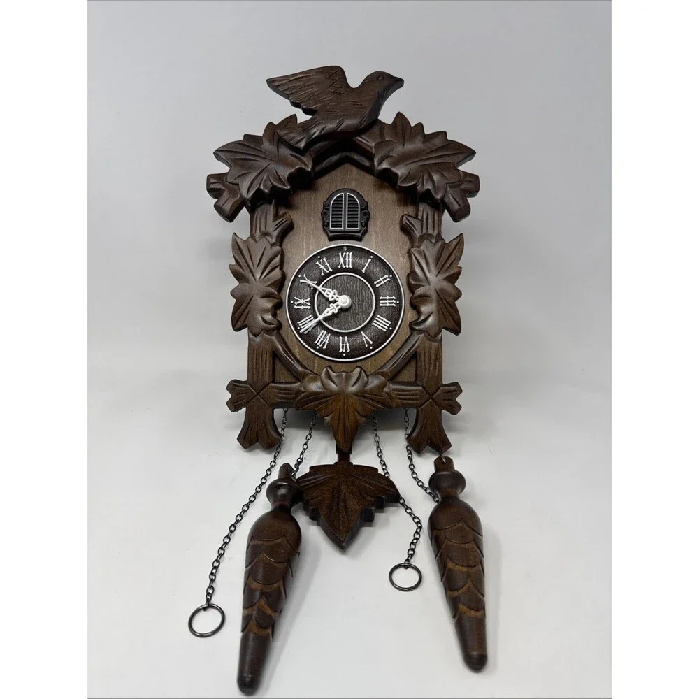 Cuckoo Clock Vintage Large Wooden Wall Clock Handcrafted 13x9.5 Inch Brown